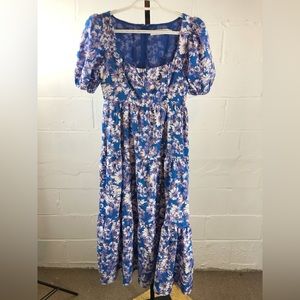 ASTR The Label Blue Floral Midi Dress Size S Square Neck NWT